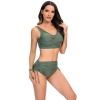 solid blackish green color wrap bra top bikini young girl swimwear two-piece swimsuit