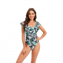 fashion ruffle hem plant printing lady bikini woman swimwear one-piece swimsuit MX2505