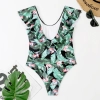 fashion ruffle hem plant printing lady bikini woman swimwear one-piece swimsuit MX2505