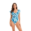 fashion ruffle hem plant printing lady bikini woman swimwear one-piece swimsuit MX2505