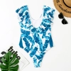 fashion ruffle hem plant printing lady bikini  swimwear for women one-piece swimsuit MX2505