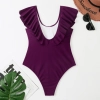 one-piece design fashion ruffle hem plant printing solid purple color lady bikini  swimwear for women one-piece swimsuit MX2505