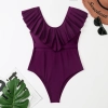 one-piece design fashion ruffle hem plant printing solid purple color lady bikini  swimwear for women one-piece swimsuit MX2505