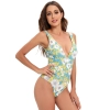 swimming learning fashion green flower print lady bikini  swimwear for women one-piece swimsuit MX2513