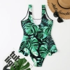 young lovely green cycas printing women bikini swimwear swimsuit MX2520