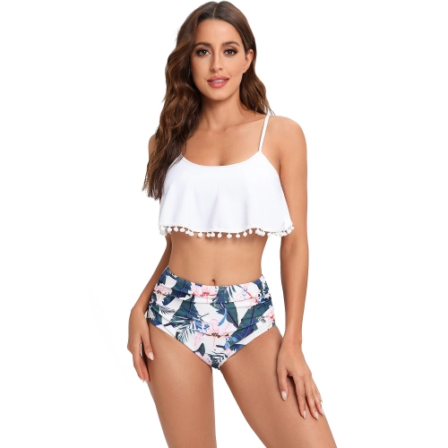 Germany design white color top sweaty floral shorts two-piece swimwear swimsuit for lady MX2524 wholesale