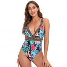 North America style plant printing one-piece women swimwear swimsuit for lady MX2526 wholesale