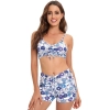 sweaty south America navy flower plant printing two-piece design women swimwear swimsuit for women MX2528 wholesale