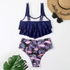 Brazil America navy top flouncing print shorts two-piece swimwear swimsuit for women MX2531 wholesale