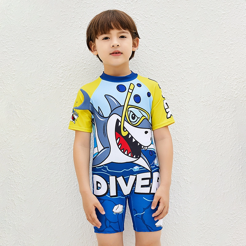 shark printing cute child boy teen swimwear one-piece design