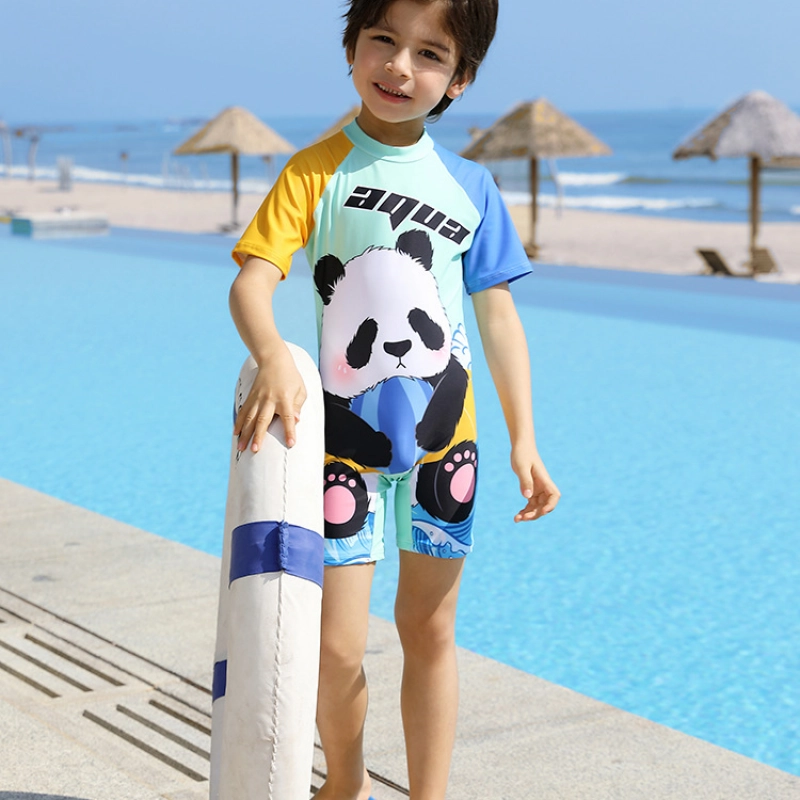 panda printing cartoon boy swimsuit swimwear two-piece swimsuit for boy