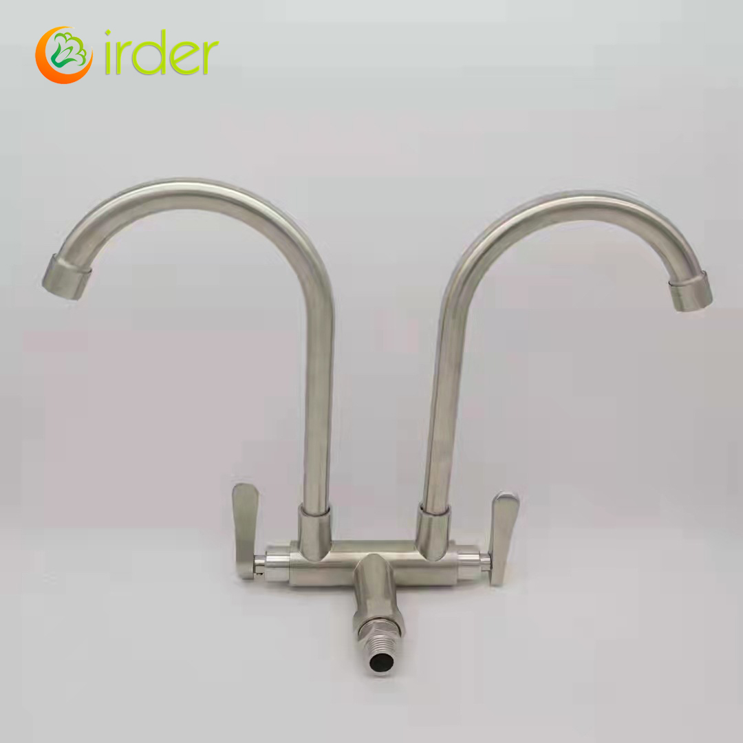 single DN15 inlet 304 stainless steel wiredrawing 2H dual outlets home basin faucet kitchen faucet water tap rebrand supported