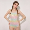 2025 rainbow lycra fabric printing young gril one-piece bikini swimwear DB01