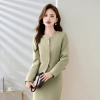 office fashion grey color young lady work suits jacket + dress set model 9923