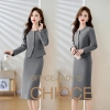 office fashion grey color young lady work suits jacket + dress set model 9923