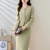 office fashion grey color young lady work suits jacket + dress set model 9923