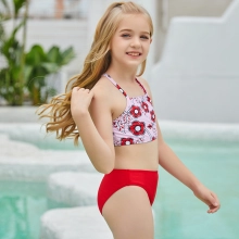 red flower print swimming wear swimsuit for children