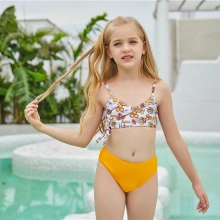 2025 honeycomb printing cute halter floral little girl kid swimwear swimsuit bikini