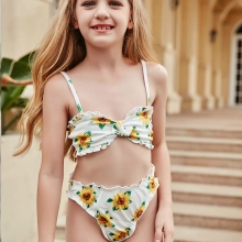 lovely sunflower printing girl swimwear water game swimsuit wholesale