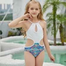 2025 white halter bare back teen girl children girl swimwear 