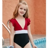 2022 fashion three color patchwork teen girl solid color one-piece swimwear bikini