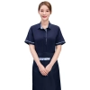 2022 printing hem restaurant work uniform shirt with apron waiter workwear