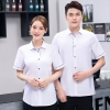 2022 printing hem restaurant work uniform shirt with apron waiter workwear