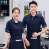 2022 printing hem restaurant work uniform shirt with apron waiter workwear