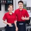 2022 printing hem restaurant work uniform shirt with apron waiter workwear