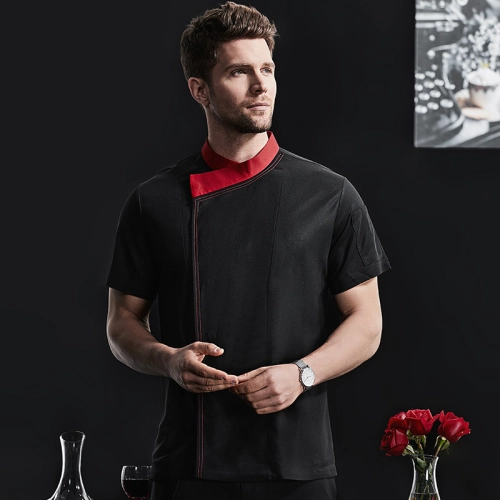 patchwork color collar short sleeve chef jacket