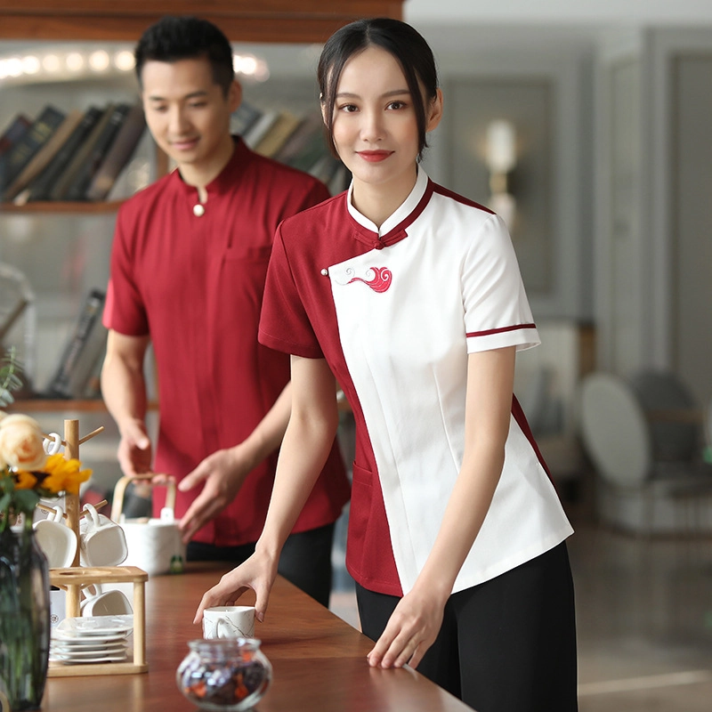 2025 upgrade hotpot restaurant waiter uniform shirt bloulse with apron