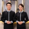 checkered collar long sleeve waiter/waitress shirt work uniform