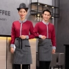 checkered collar long sleeve waiter/waitress shirt work uniform