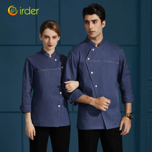 good fabric denim blue restaurant barkery uniform chef coat