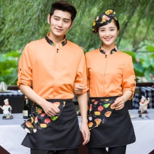 Hamburger print restarant tea house cafe waiter shirt jacket uniform withe apron