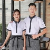 stripes collar wait staff uniform shirt with apron