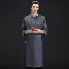 Eruope side opening denim men chef work coat uniforms chef jacket