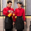 long sleeve trundown collar  restaurant tea house waiter waitress uniform shirt  (free apron gift)