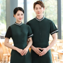 2025 blackish green waiter shirt waitress uniform for restaurant hotel