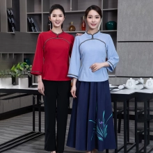 2025 chinese style women watiress blouse tea house workwear