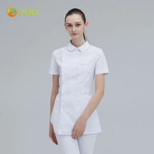 peter pan collor short sleeve side opening female nurse jacket coat uniform