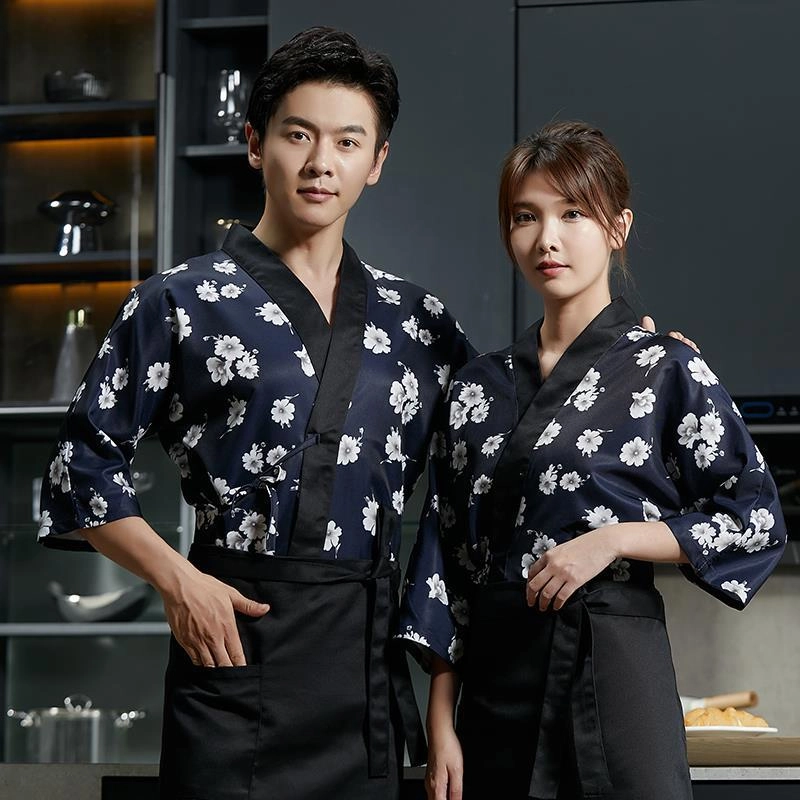 2025 japanese casual flower print sushi restaurant chef blouse jacket uniform