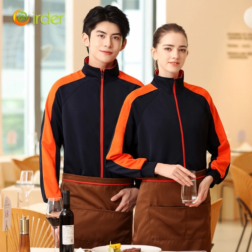 2025 autumn thicken waiter jacket work  staff patchwork uniform restaurant waiter