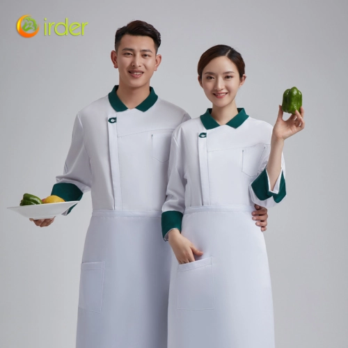 green collar invisable button long sleeve chef coat work uniform