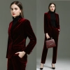 fashion high quality casual pleuche fabric double breasted women suit pant suit