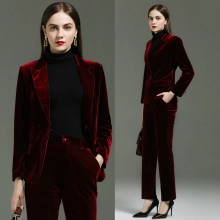fashion high quality casual pleuche fabric double breasted women suit pant suit