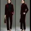 fashion high quality casual pleuche fabric double breasted women suit pant suit