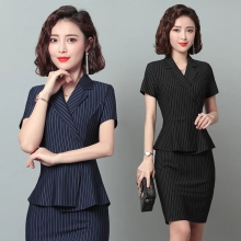 slim fit stripes women dress for office work uniform Korea style