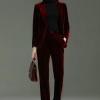 wine color pleuche pant suit shop staff women autumn work suit