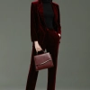 wine color pleuche pant suit shop staff women autumn work suit